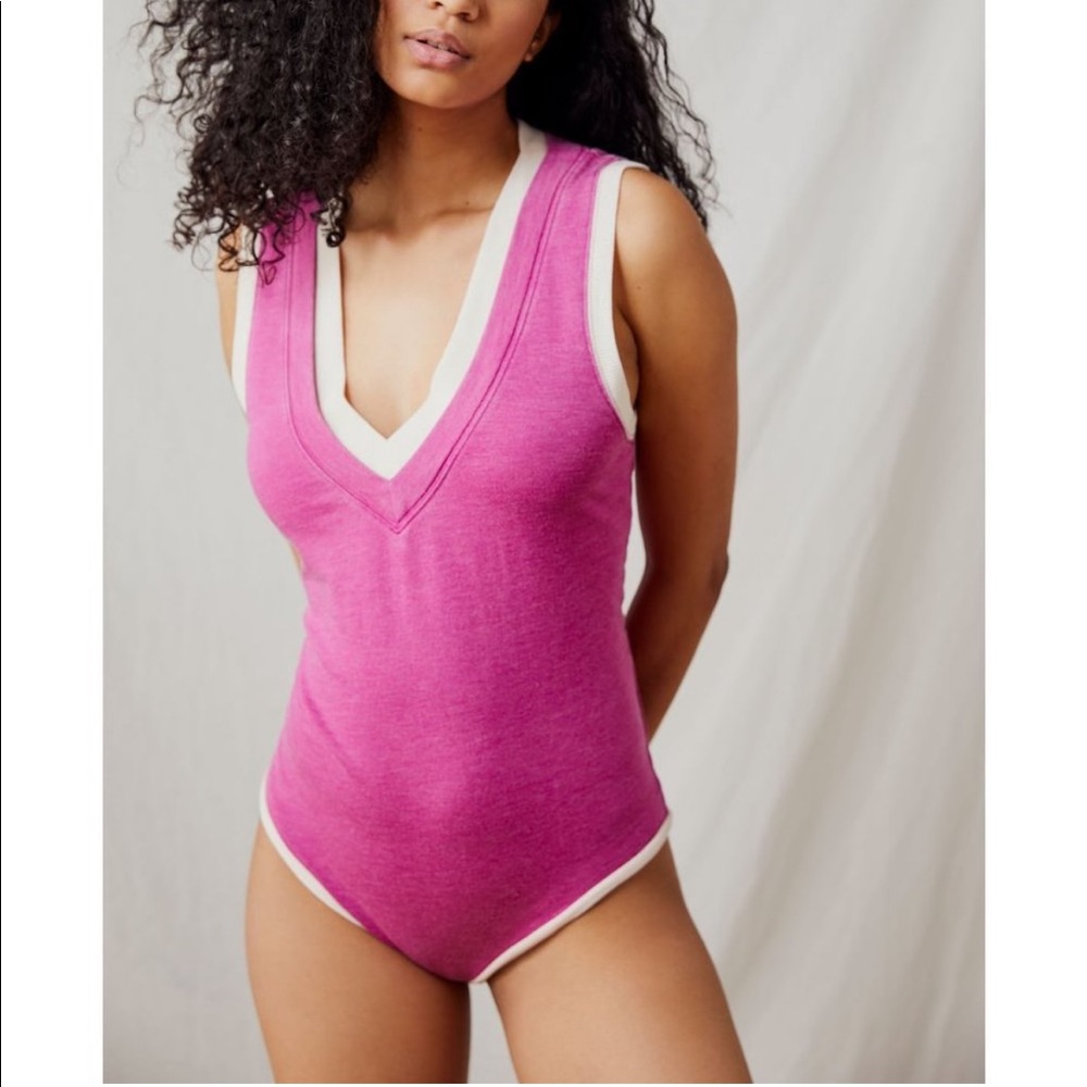 Free People Cozy Girl Tank Bodysuit in Dragonfruit